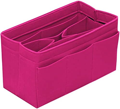 DailyPlus Purse Organizer Insert Felt Bag Organizer Handbag Organizer Insert Bag In Bag Organizer for Tote Purse Bag 14 Pockets Rose Small