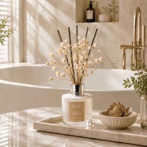 Image of Airkeep Reed Diffuser Set,3.38 fl oz (100 ml) - Warm Teakwood Oil Diffusers with 8 Reed Sticks, Home Fragrance Reed Diffuser for Bathroom Shelf Decor