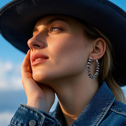 Navajo Pearls Dangle Chunky Hoop Earrings for Women Hypoallergenic Silver Vintage Western Cowgirl Jewelry2