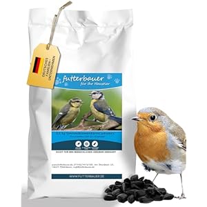 Futterbauer 25 kg Schwarze Sonnenblumenkerne im Papiersack für Vögel, 100% Natur, Hochwertige Energiequelle für Wildvögel, Hoher Fett- & Vitamin-E-Gehalt, Gereinigt & Getrocknet mit Schale, Ernte 2025