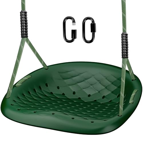 WWFFEN Schaukel Outdoor, Kunststoff Rutschfester Kids/Erwachsene Schaukelsitz mit Verstellbarem Seil und Karabiner 250 kg Tragkraft,Outdoor Gartenschaukel Spielplatz Schaukelzubehör,Grün