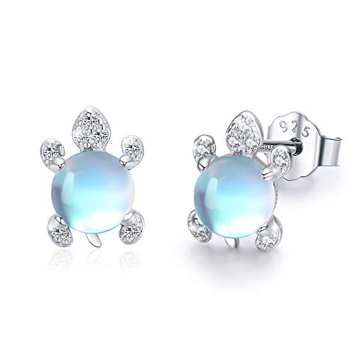 Turtle Earrings, Moonstone Stud Earrings S925 Sterling Silver Animal Stud Earrings With Zircon Tiny Small Ocean Turtle Jewelry Turtle Stud Earrings Hypoallergenic for Women