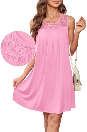 Image of BKRIVE Womens Lightweight Sleeveless Summer Dresses | Lace Yoke Neckline, Figure-Flattering for All Shapes - Ideal Beach Cover-Up & Hot-Weather Travel Essential