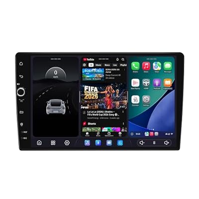 Joying 10.1 Inch Car Stereo Double Din Car Radio with Carplay & Android Auto, Volume Knob