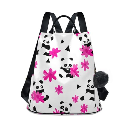 Sac à dos femme blanc au motif pandas et fleurs avec fermeture antivol intégrée