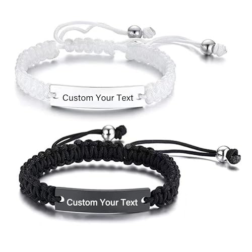 YATEDIY Personalized Couple Bracelets - Custom Engraving Name ID Handmade Braided Adjustable...