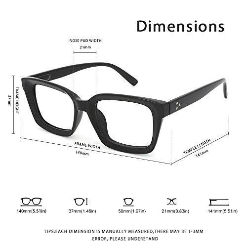 Image of JiSoo Large Frame Reading Glasses Blue Light Blocking Women Men, Fashion Blue Light Readers 1.5 Stylish, Black