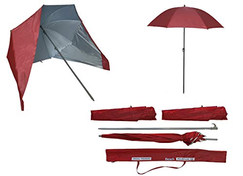 Sombrilla de Playa con Paneles Laterales Tipo Tienda/Paravientos, UPF+50 99% UV 180 CM (Rojo)