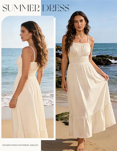 Image of GRACE KARIN Women's Summer Maxi Dress 2026,Smocked Ruched Bust Sundress with Adjustable Straps & Pockets-Beach Vacation Dress