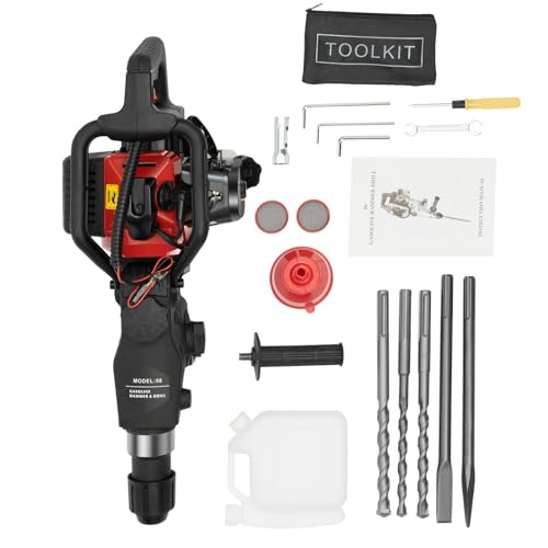 DAOHHFO Martello demolitore a benzina, 1500 W, 32,7 CC, 30J 3200, 1/min, numero di percussioni, dotato di tre punte, 18 × 350 mm, scalpello piatto, 16 × 280 mm