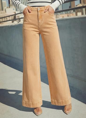 Image of Dokotoo Women's Casual High Waisted Jeans Stretch Wide Leg Loose Denim Pant