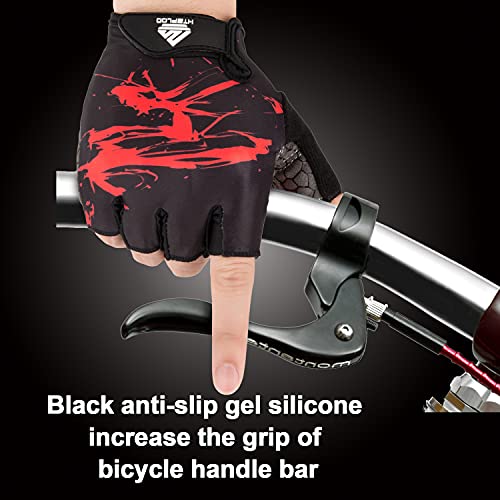 HTZPLOO Bike Gloves Cycling Gloves Biking Gloves for Men Women with Anti-Slip Shock-Absorbing Pad,Light Weight,Nice Fit,Half Finger Bicycle Gloves (Red,Large)