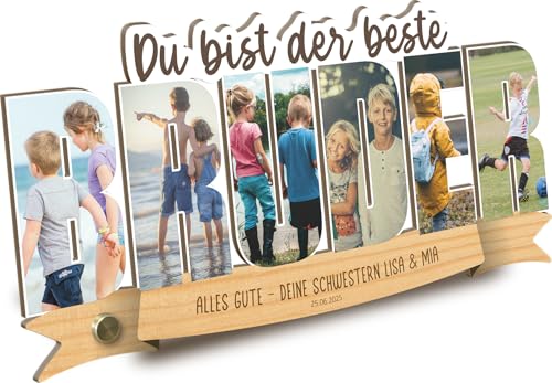 Bruder Geschenk personalisiert - Foto Holzbild opt. mit Sockel - Bester Bruder Geschenk, Großer Bruder Geschenke