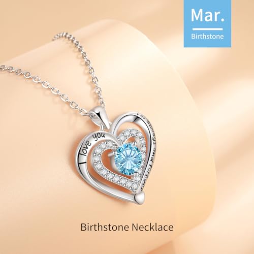 Heart Necklace, I Love You Always & Forever, Birthstone Cubic Zirconia Pendant, Gift for Women2