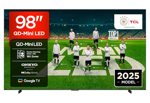 TCL 98 Zoll 98Q6C QLED Mini LED Fernseher, 4K HDR Premium, Dolby Vision IQ & Atmos, Onkyo 2.1, Smart Google TV, 144Hz Motion Clarity Pro, AMD FreeSync Premium Pro, HDMI 2.1, AirPlay 2