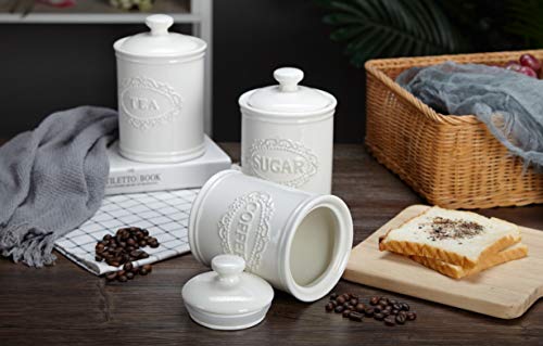 Canisters Sets for the Kitchen Airtight, White Kitchen Canisters set of 3 for Coffee Tea Sugar, Ceramic Canisters With Lids TAWCHES TC001(A White 3pcs) - Thumbnail 6