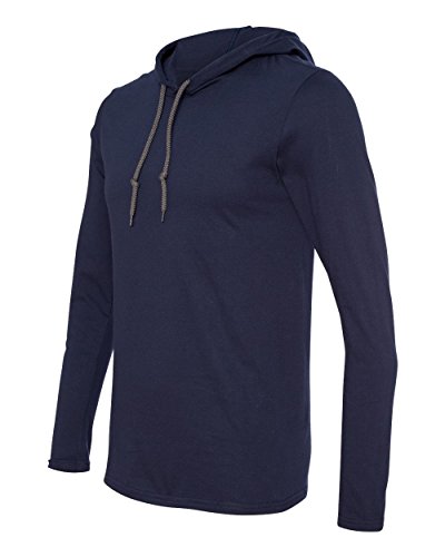 Anvil Lightweight Long Sleeve Hooded T-Shirt. 987 Xx-Large Navy/Dark Grey #TOP2