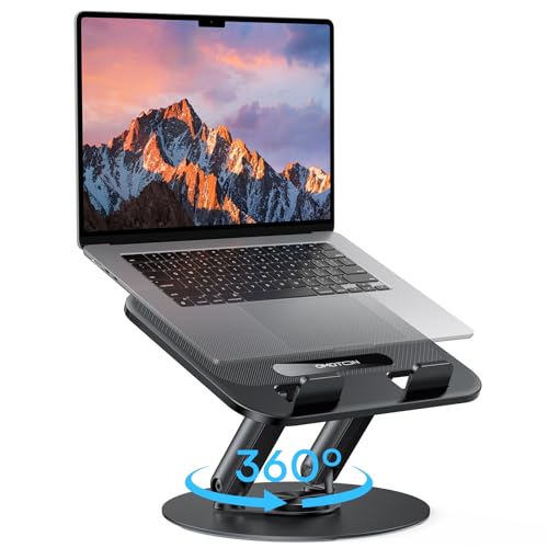 OMOTON Laptop Stand for Desk with 360° Rotating Base, Ergonomic Laptop Riser for Collaborative Work, Easy Storage, Fits MacBook/All Laptops up to 14 inches, Black