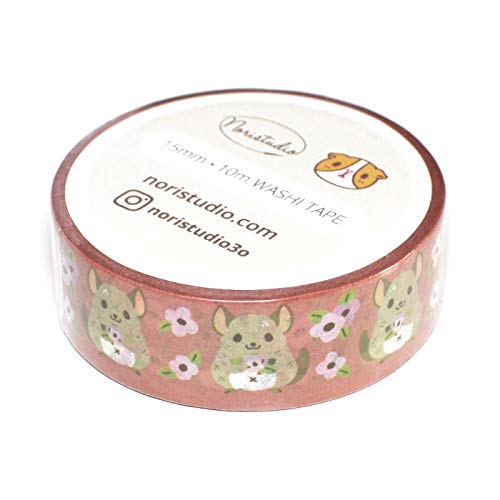 Chinchilla with Flowers Washi Tape in Rustic Pink Background
