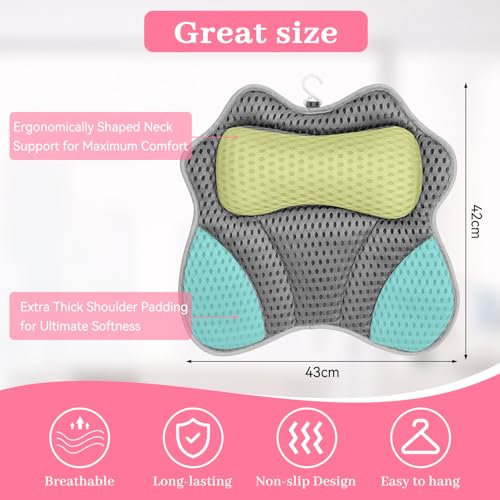 DINGBLUE Badkussens voor hoofd en nek, 4D badkussens, waterdicht spakussen voor vrouwen en mannen, geschenken met hoofdsteun, ondersteunt hoofd, nekkussen voor badkuip, hot tub en thuisspa - Afbeelding 4
