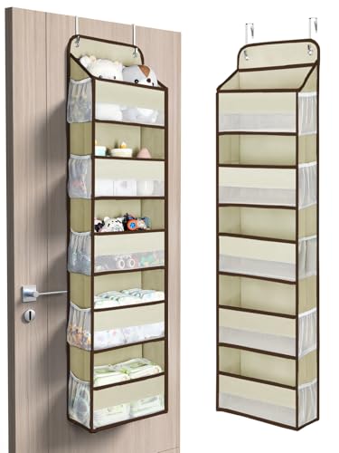 Image of Yecaye 1 Pc 5 Tier Over the Door Organizer with 15 Pockets | 44lb Load Over the Door Storage | No Sagging Closet Organizers and Storage | Versatile Nursery Hanging Organizers for Home Dorm - Beige
