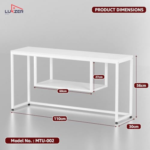 Image of Lukzer TV Unit Stand for TVs up to 43 Inch Engineered Wood with Metal (MTU-002 /White & White) Open Shelf Storage Console for Living Room, Set Top Box, WiFi Router, Speakers & Decor (110 x 56 x 30 cm)