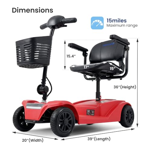 WAYCARE Mobility Scooter for Adults & Seniors, 300 lb 10-15 Mile Range Red