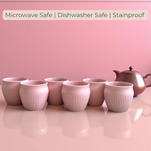 Image of Happy Cove Eco Friendly Cup Set of 6 for Tea | Biocomposite Rice Husk & Bamboo Fibre | 225ml Unbreakable Chai Cups | Microwave Safe Tea Kulhad | Hot & Cold Coffee Mug, Milk & Tea Cup Set