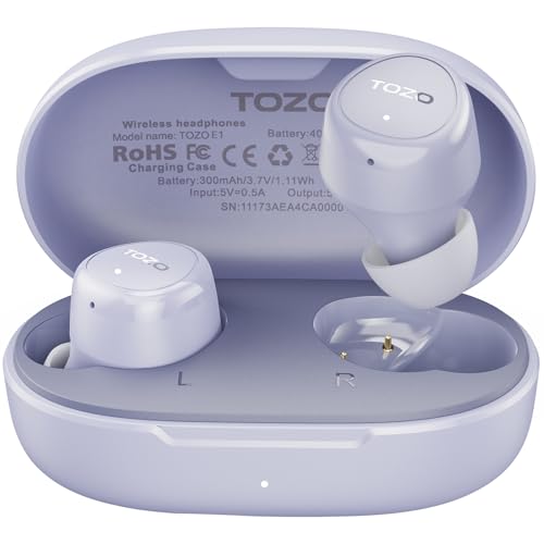 Tozo E1 Auriculares Inalámbricos Bluetooth 5.3 Con Enc Llamadas Ultraligero Eqs Ajuste 30h Reproducción Usb Tipo C Ipx6 Morado