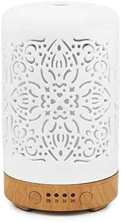 Earnest Living Essential Oil Diffuser White Ceramic Diffuser 250ml Timers Night Lights and Auto Off Function Home Office Aromatherapy Diffusers for Essential Oils