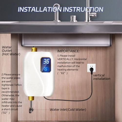 Tankless Water Heater Electric 110V, 3000W Instant Electric Water Heater, Under Sink Water Heater with Digital Display, On Demand Hot Water heater Electric for Kitchen Bathroom Washin - Image 6