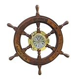 Durchmesser: ca. 45.0 cm Sea-Club Bullaugenuhr im Steuerrad Nautik Holz/Messing Ø=45cm