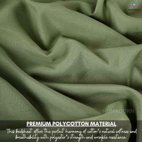 Image of HOMADORN Premium Polycotton Flat Bedsheet for Double Bed with 2 Pillow Covers - Soft, Durable & Wrinkle-Resistant (SAGE Green)