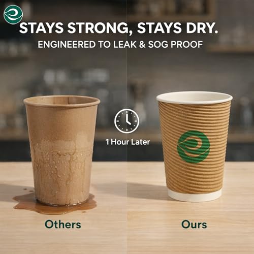 Image of ECO SOUL | Paper Ripple Cups for Hot Drinks | 180 ml - Pack of 25 | Premium-Quality, Leak-Resistant, & Durable | Triple-Layer Ripple-Wall Disposable Coffee Cups for Tea & Hot Beverages (Brown)
