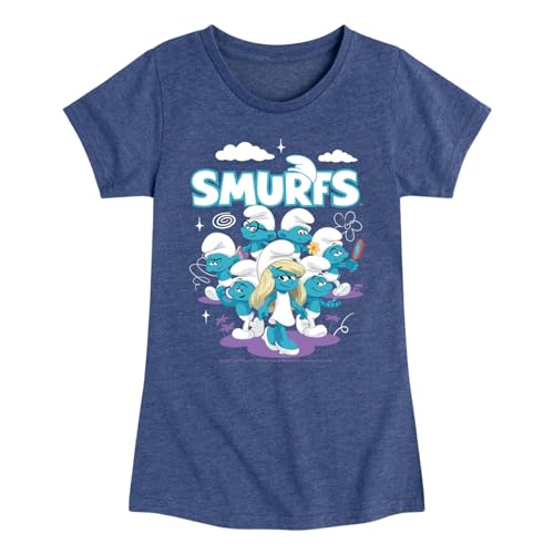 HYBRID APPAREL Smurfs - Group Logo - Toddler and Youth Girls Fitted Short Sleeve Graphic T-Shirt