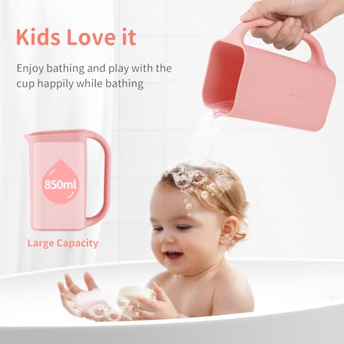 Image of Baby Bath Rinse Cup 100% Food Grade Silicone Wash Rinser Cup For Kids (Pink)