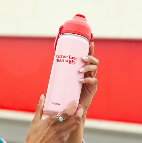 Fisura – Originelle Trinkflasche “Better late than ugly”, 500 ml Thermoflasche aus BPA-freiem Edelstahl mit Strohhalm für Sport, Reisen, Büro und Outdoor-Aktivitäten.