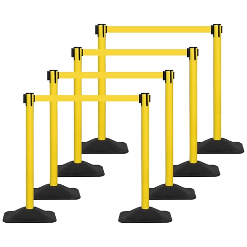 8 Pack Stanchions with Retractable Belts - Crowd Control Barriers with Weighted Rectangle Rubber Base, 10FT Retractable Belt Stanchions for Queue Line, Events, Public Safety(Yellow，8 Pack）