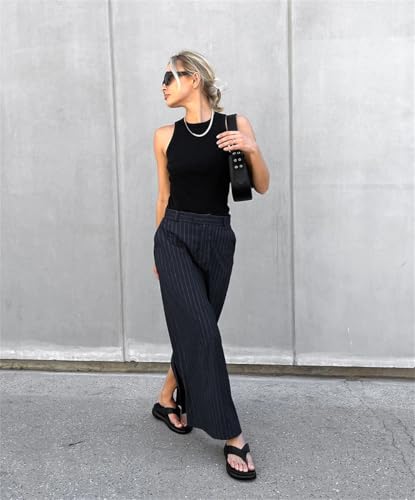 Women Office Zipper Long Skirts Stripe Straight Skirt Casual Twill High Waist Skirts3