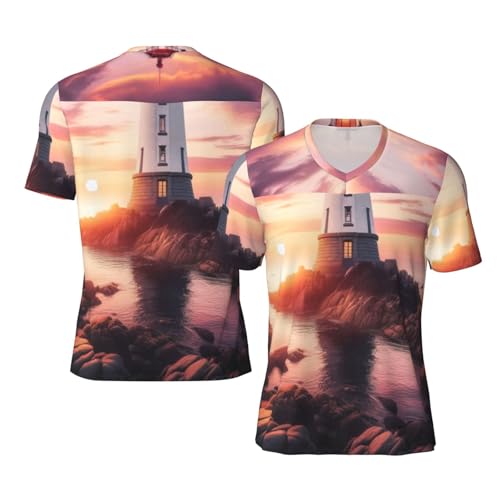 Stylish Athletic Sports Jersey Lighthouse-Sunset-Ocean-Sea Men's Rugby Jersey 4X-Large