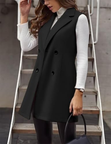 IDEALSANXUN Womens Long Wool Vest Fall Winter Sleeveless Blazer Jackets Double Breasted Trench Coats4