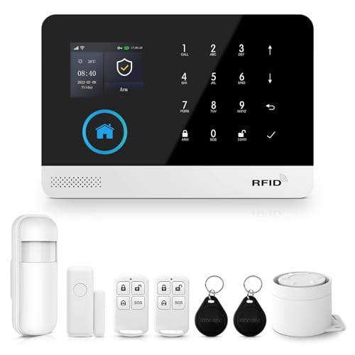 XNY 4G Funk Alarmanlage Haus, WLAN Kabelloses Alarmanlage Wohnung mit APP-Benachrichtigung, 8 Stück(Bewegungsmelder, Fenster Tür Sensoren, Fernbedienungen, Alarmsirene), Funktioniert mit Alexa