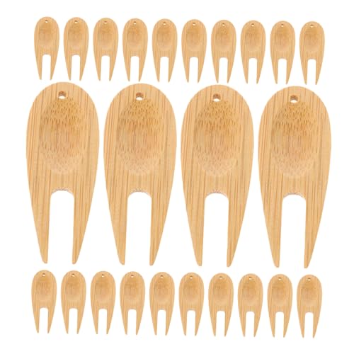 ANDRESLAD 25個ゴルフ竹製ディボット修復ツール ボールマーカー付き ゴルフ芝生修理用アクセサリー メンズ向けコースメンテナンス用携帯型グ