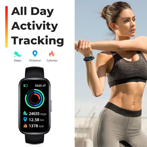 Image of Fitness Tracker Smart Watch, 1.47 inch Full Touch, Deep Black 24 /7 Heart Rate & Blood Oxygen Monitor, Sleep Tracker, 3ATM Waterproof, Step & Activity Tracker, For Women Men