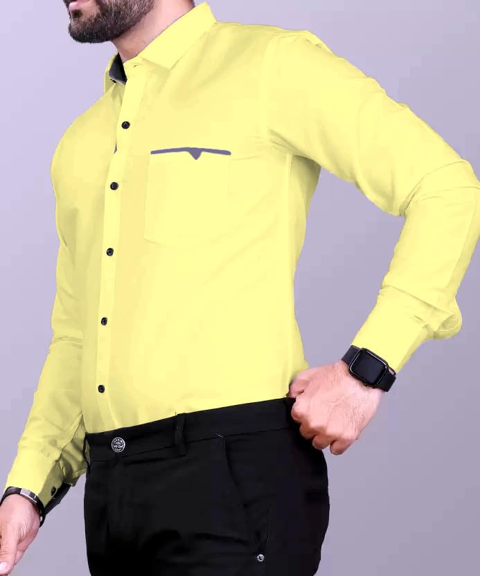 Image of CB-COLEBROOK Men's Regular Fit Solid Soft Touch Cotton Casual Shirt with Pocket Design with Spread Collar & Full Sleeves (Available in Plus Size)