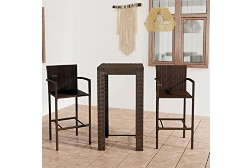 Image of BRISHI Outdoor Bar Set Garden Patio Bar Set 1+2 2 Chairs and Table Set Balcony Bar Table with Stool Set (Dark Brown)
