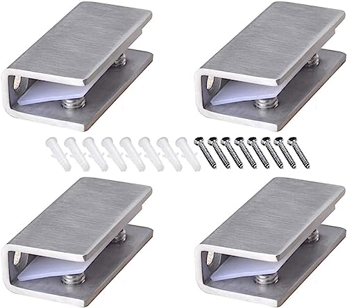 Abrazaderas de Cristal 4 Piezas Abrazaderas de Vidrio de Acero Inoxidable Abrazaderas de Vidrio Ajustables para 8-12 mm Vidrio, Soporte de Estante de Vidrio para Barandilla Escalera Baño