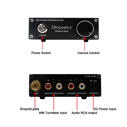 Dilvpoetry Phono Box MM Phono Preamp for Turntable Audio Phonograph Preamplifier Pre amp with DC12V(Black)