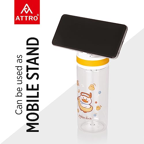 Image of Attro Champ 550ml Cute and Convenient Cartoon Printed Kids Plastic Water Bottle with Designer Hand Strap & Flip Lid BPA-Free-Perfect for School,Sports and Travel -Beige
