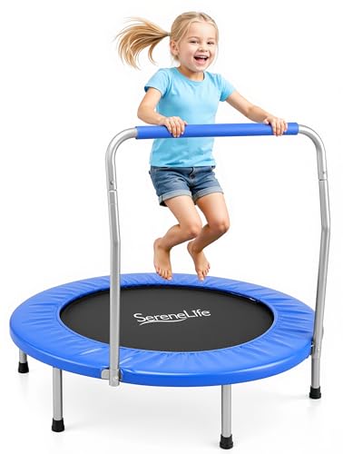Image of SereneLife 36″ Foldable Mini Trampoline for Kids - Compact Fitness Rebounder with Foam Handle - Safe, Stable Exercise Trampoline with 330lbs Max Load for Indoor /Outdoor Active Play & Exercise